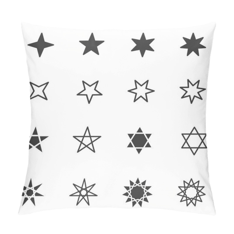 Personality  Set Of Black And White Stars Icon With Different Star Flat Style, Vector Illustration Pillow Covers