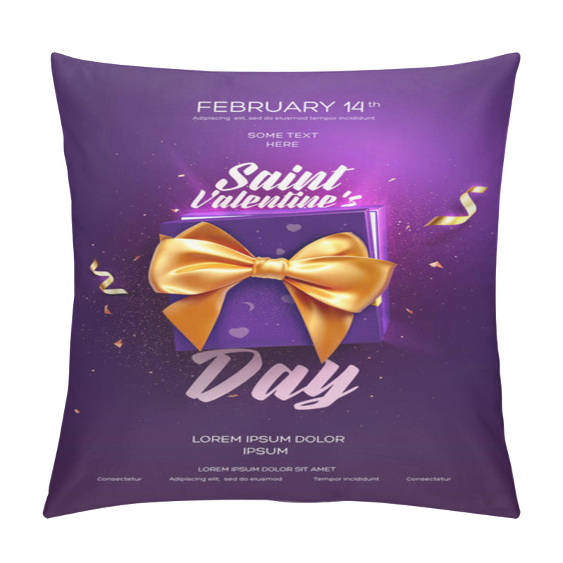 Personality  Happy Valentine's Day Flyer Or Poster. Top View On Gift Box And Bow With Beautiful Backdrop Pillow Covers