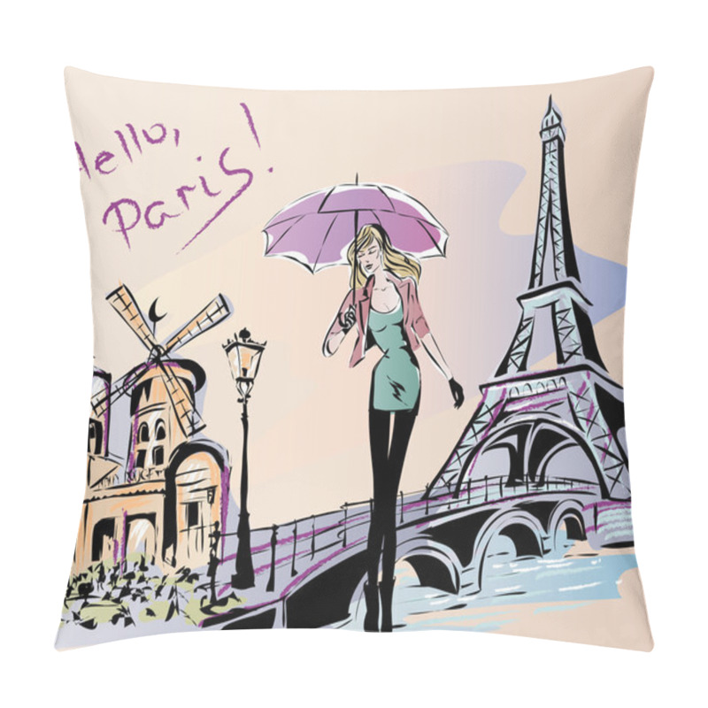 Personality  Fashion Girl Rainy Day In Paris Pillow Covers