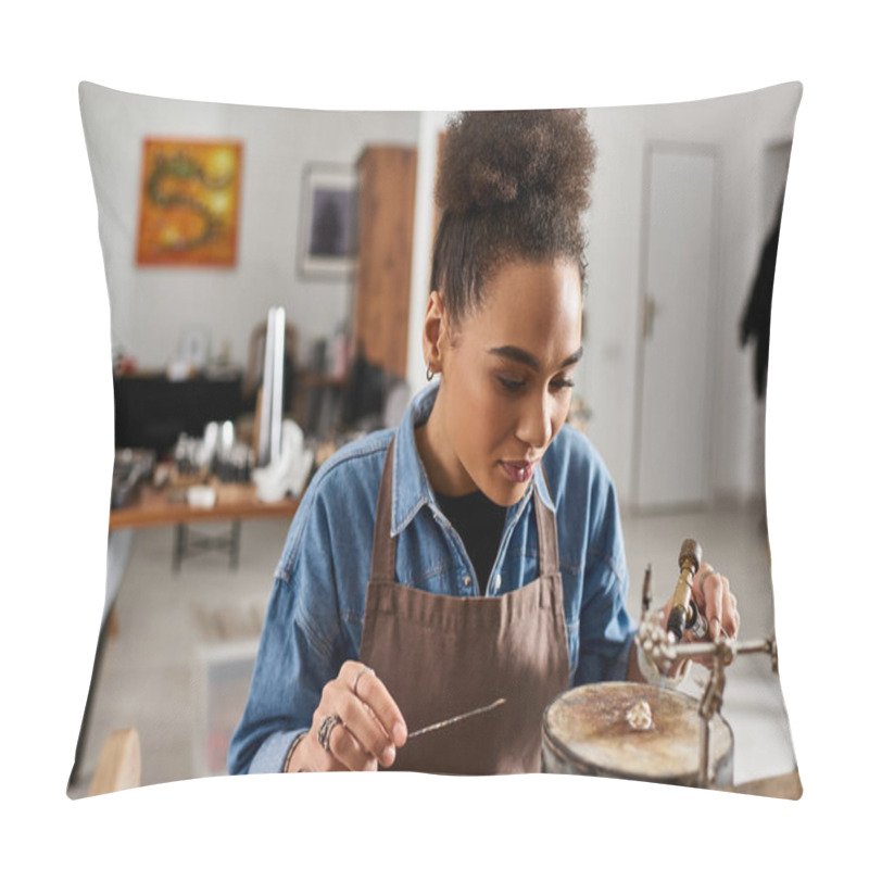 Personality  The Talented Woman Crafts Beautiful Pieces With Precision In Her Artistic Jewelry Studio. Pillow Covers