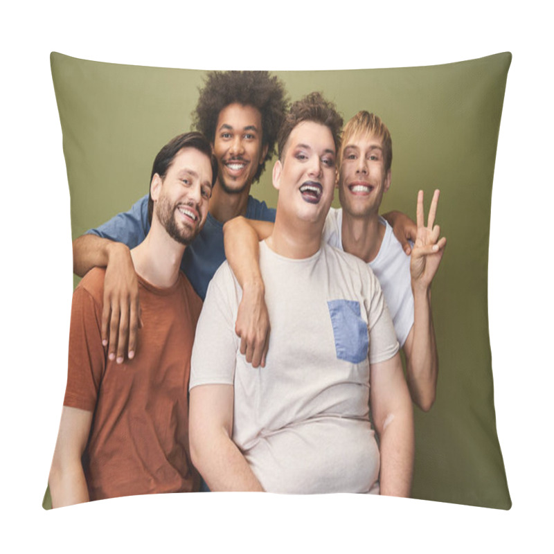 Personality  A Diverse Group Of Friends Joyfully Supports Each Other In A Vibrant Celebration Of Pride. Pillow Covers