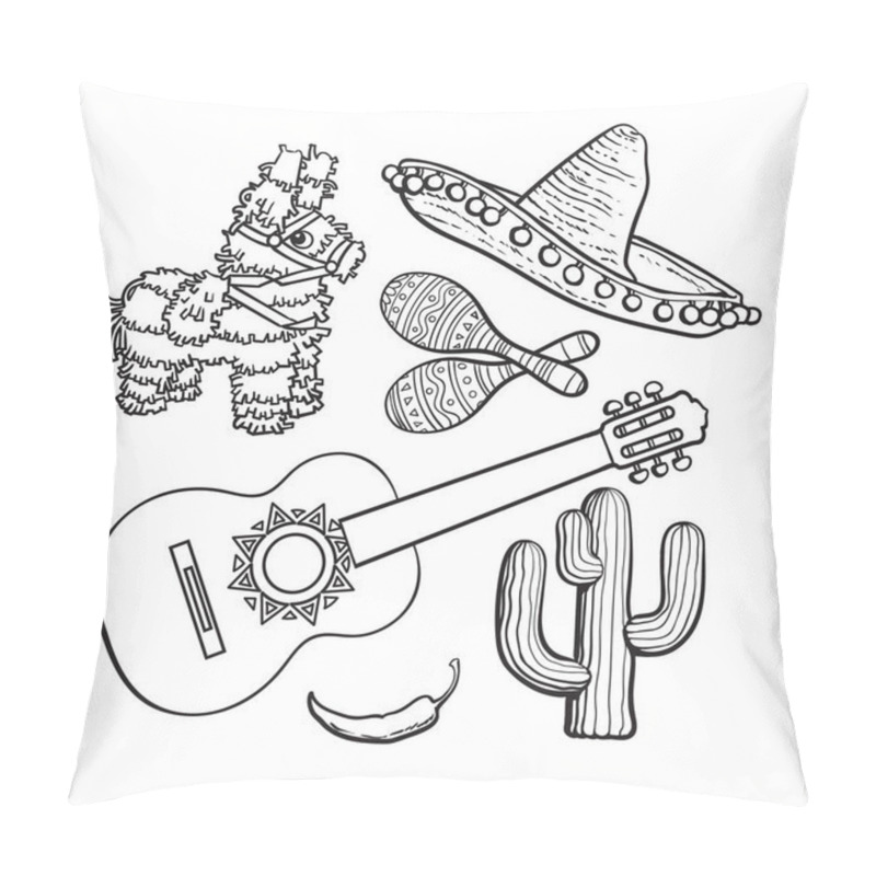 Personality  Mexican Set Sombrero, Pinata, Maraca, Cactus, Chili And Spanish Guitar Pillow Covers