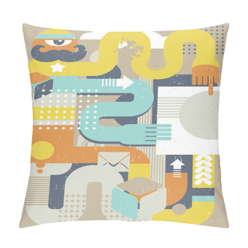 Personality  Abstract Retro Man With Paper Document. Pillow Covers