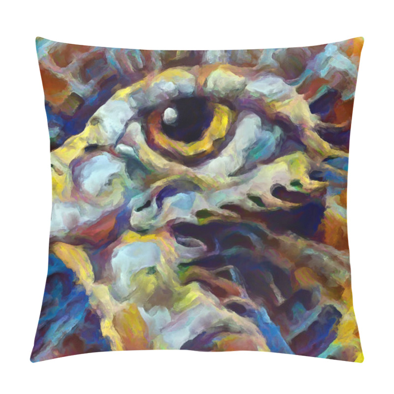 Personality  Inner Vision Series. Woman's Face And Abstract Eye Design Composition On Subject Of Religion, Human Mind, Mysticism, Psychology, Inner World, Creativity, Self-expression And Art. Pillow Covers