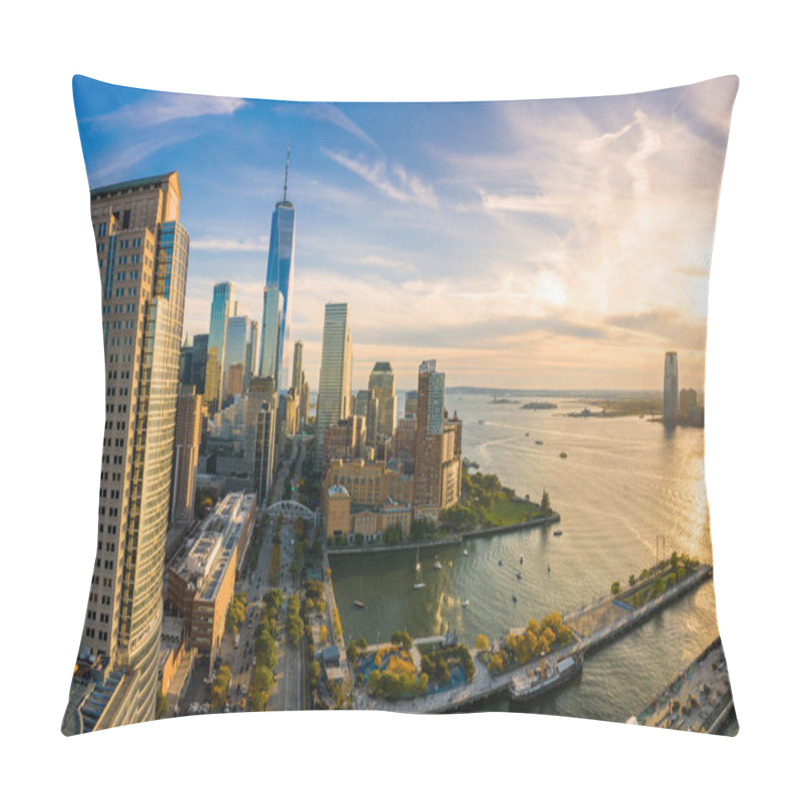 Personality  Aerial View Of Lower Manhattan Skyline At Sunset Pillow Covers