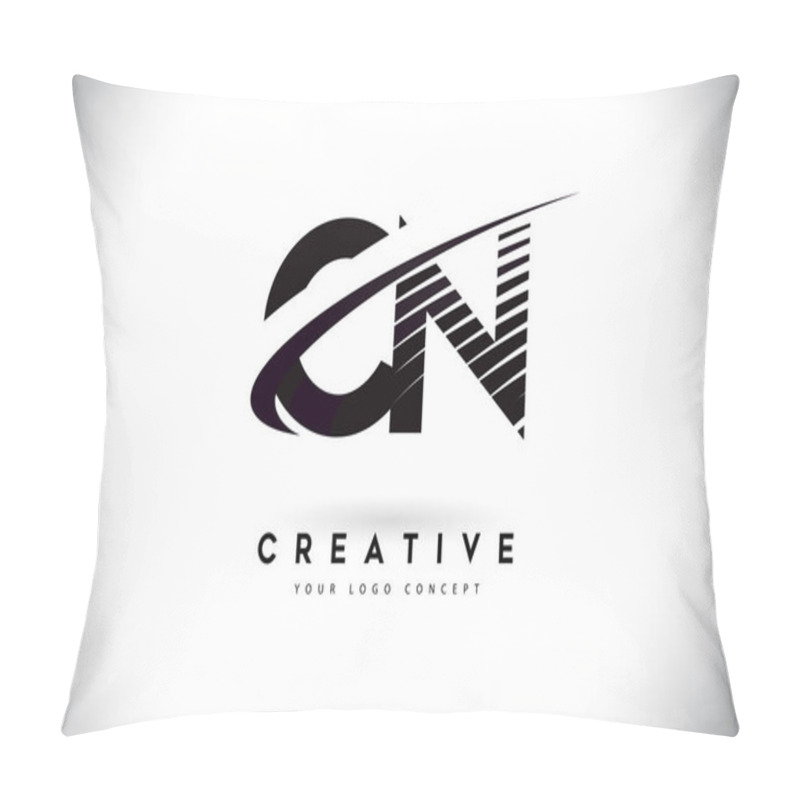 Personality  CN C N Letter Logo Design With Swoosh And Black Lines. Modern Creative Zebra Lines Letters Vector Logo Pillow Covers