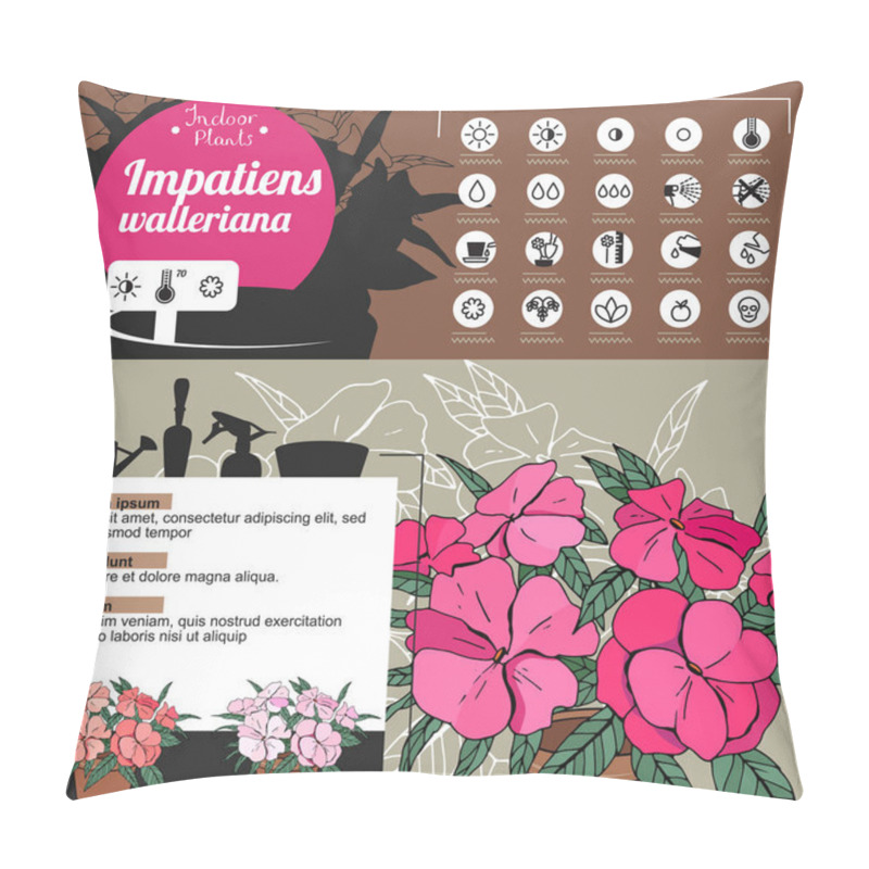 Personality  Template For Indoor Plant Impatiens. Tipical Flowers Grown At Home And Office. Pillow Covers