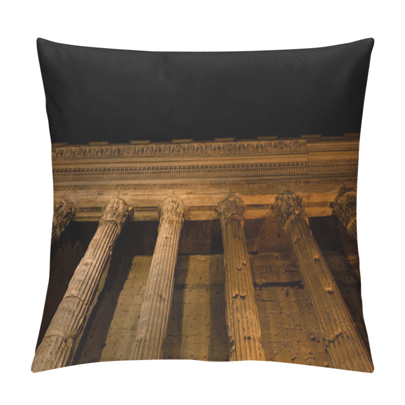 Personality  ROME, ITALY - JUNE 28, 2019: Bottom View Of Ancient Building With Columns At Night  Pillow Covers