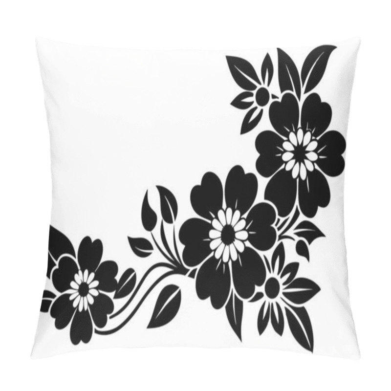 Personality  A Black And White Picture Of A Floral Design With Flowers And Leaves Pillow Covers