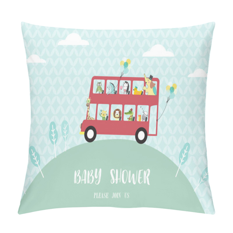 Personality  Baby Shower Invitation Cards,many Animals Riding On A Bus,Vector Illustrations  Pillow Covers