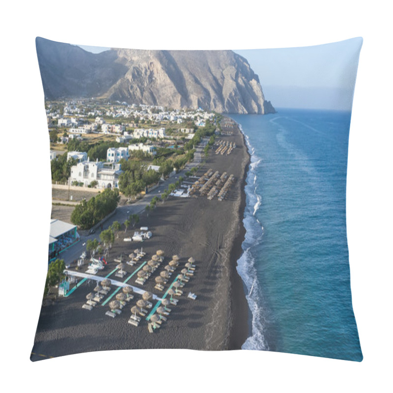 Personality  Perissa Beach In Santorini  Pillow Covers