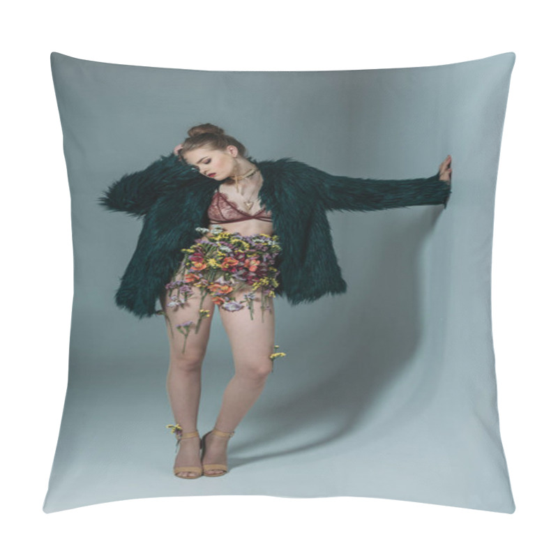 Personality  Attractive Model In Floral Skirt Pillow Covers