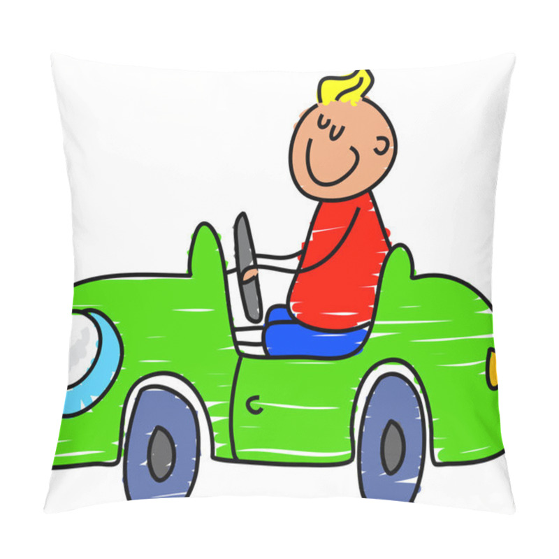 Personality  Cartoon Of Cute Boy In Toy Car Pillow Covers