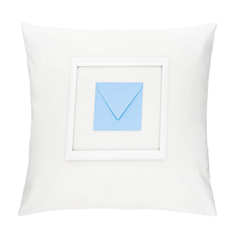 Personality  Top View Of Frame And Blue Envelope On White Pillow Covers