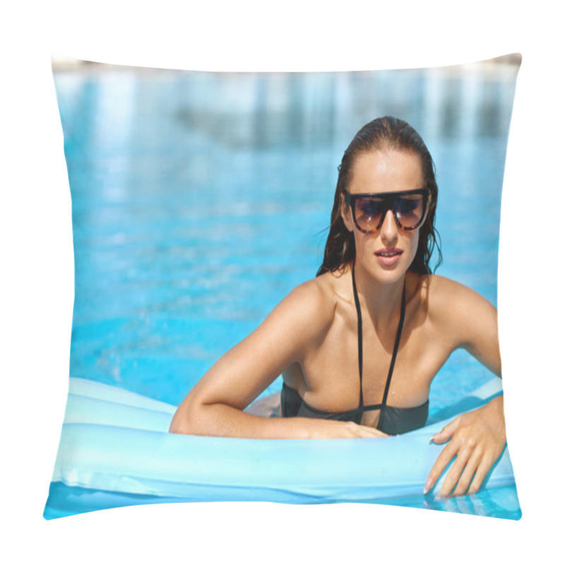 Personality  Pool Fashion. Woman In Pool In Summer Pillow Covers