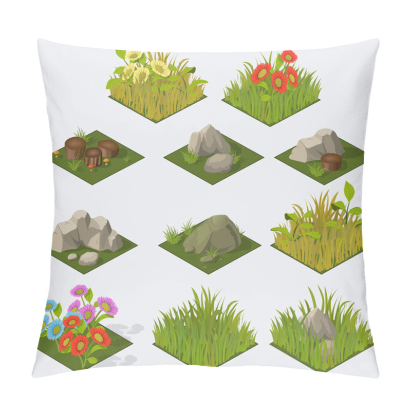 Personality  Set Of Isometric Landscape Tiles Pillow Covers