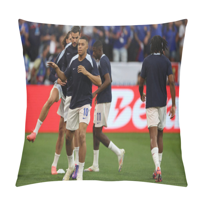 Personality  Munich , Germany 09.07.2024: Kylian Mbappe Of France During Warm-up Before  The UEFA EURO 2024 Semi-finals, Football Match Between Spain Vs France At Munich Football Allianz Arena Pillow Covers