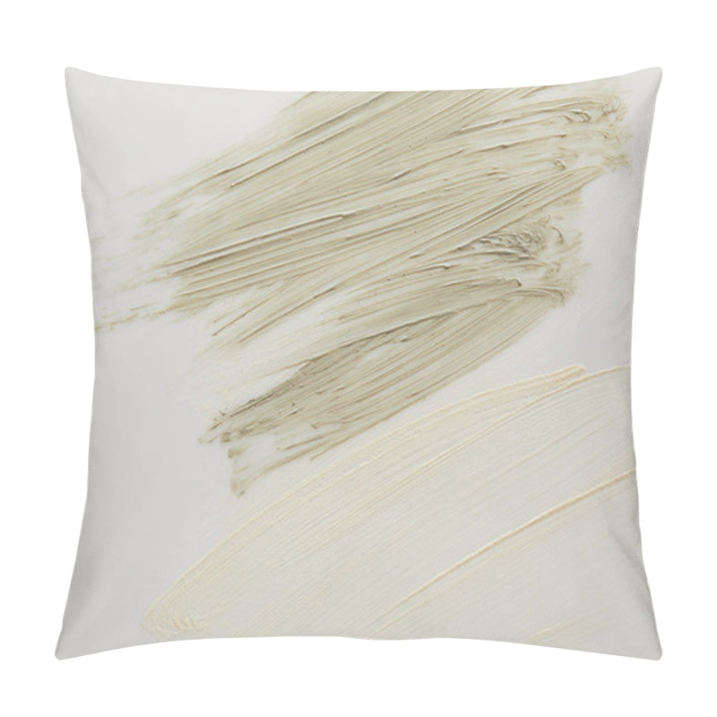 Personality  Top View Of Tone Cream With Cosmetic Clay Brush Strokes On Grey Background Pillow Covers