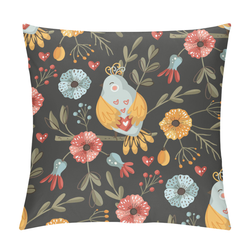 Personality  Bird And Flower Seamless Vector Pattern. Pillow Covers