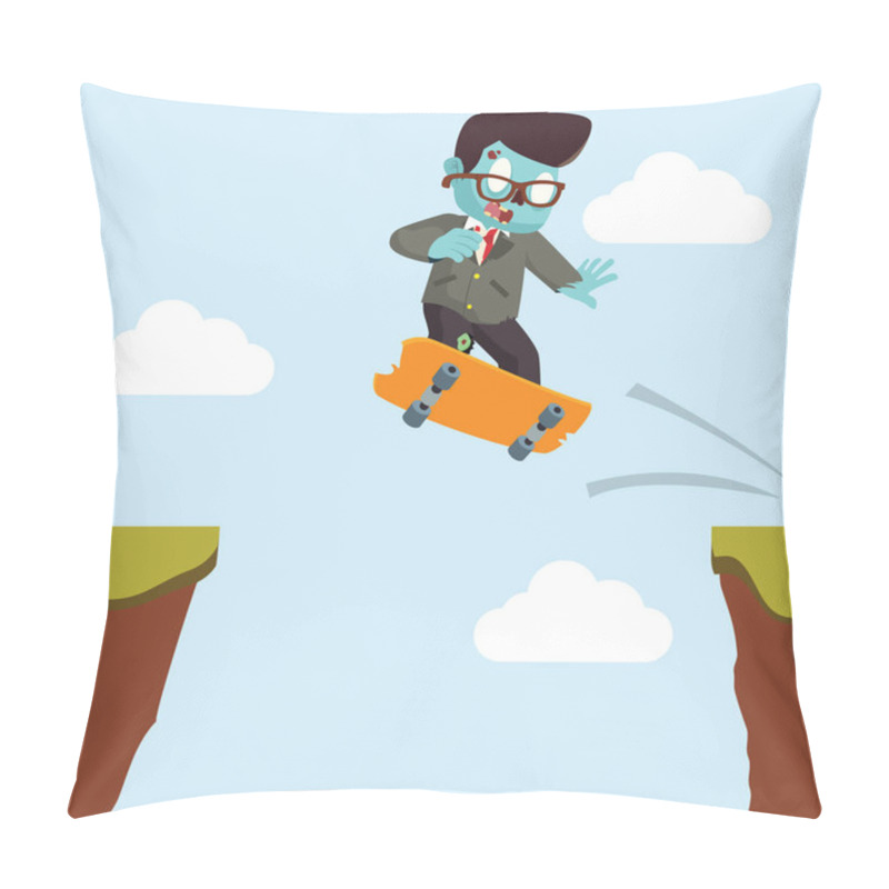 Personality  Zombie Businessman Crossing The Cliff With Skateboard Pillow Covers