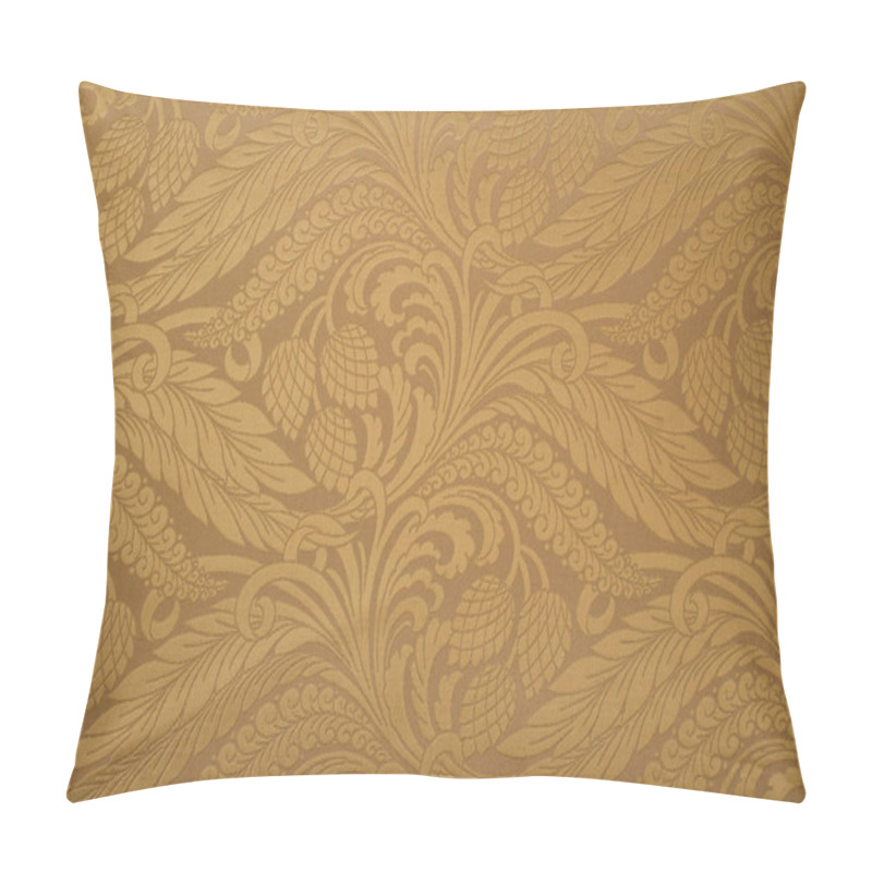 Personality  The Pattern On The Fabric Brocade With A Repeating Pattern Of Flowers And Geometric Elements. Beige Fabric Color.Embroidery With Metallic Threads Pillow Covers