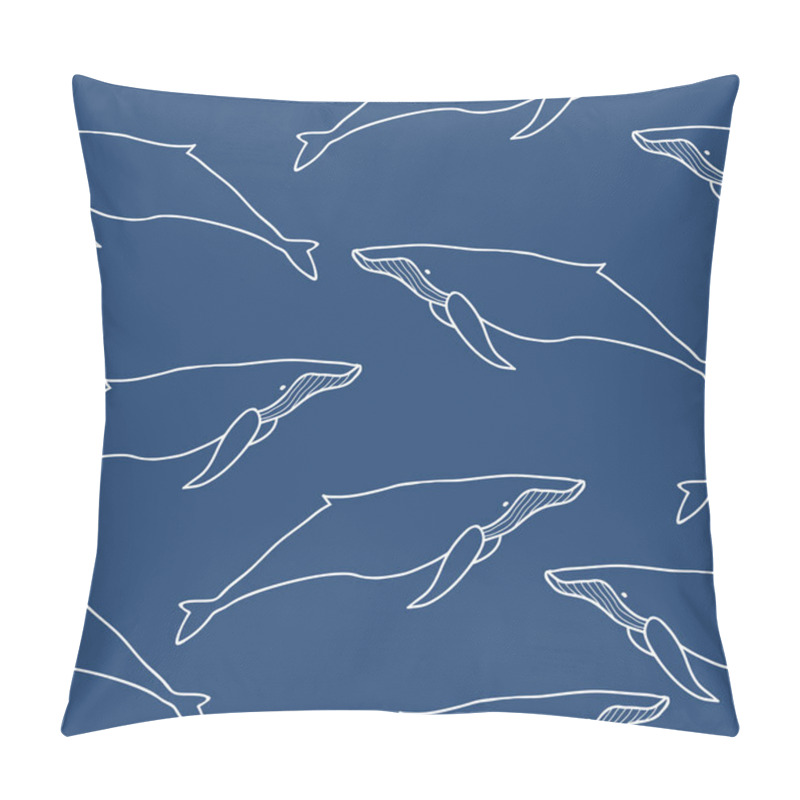 Personality  Hand Drawn Outline Whales On Blue Seamless Pattern Pillow Covers