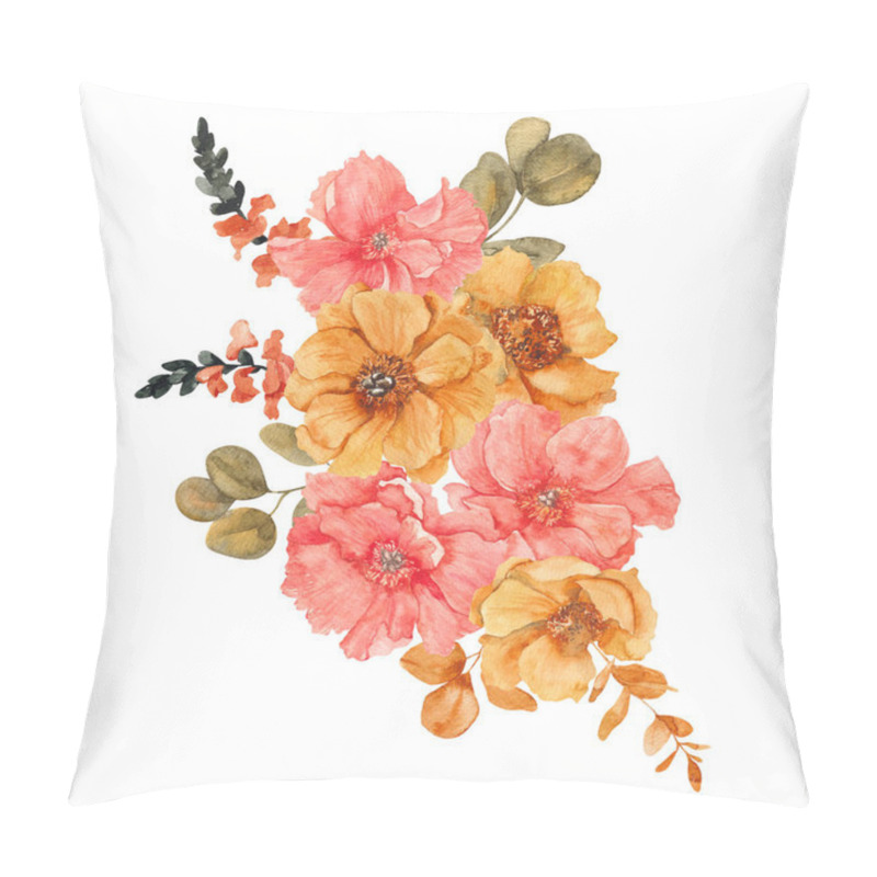 Personality  Watercolor Illustration With Fall Flowers And Leaves, Autumn Bouquet, Isolated On White Background Pillow Covers