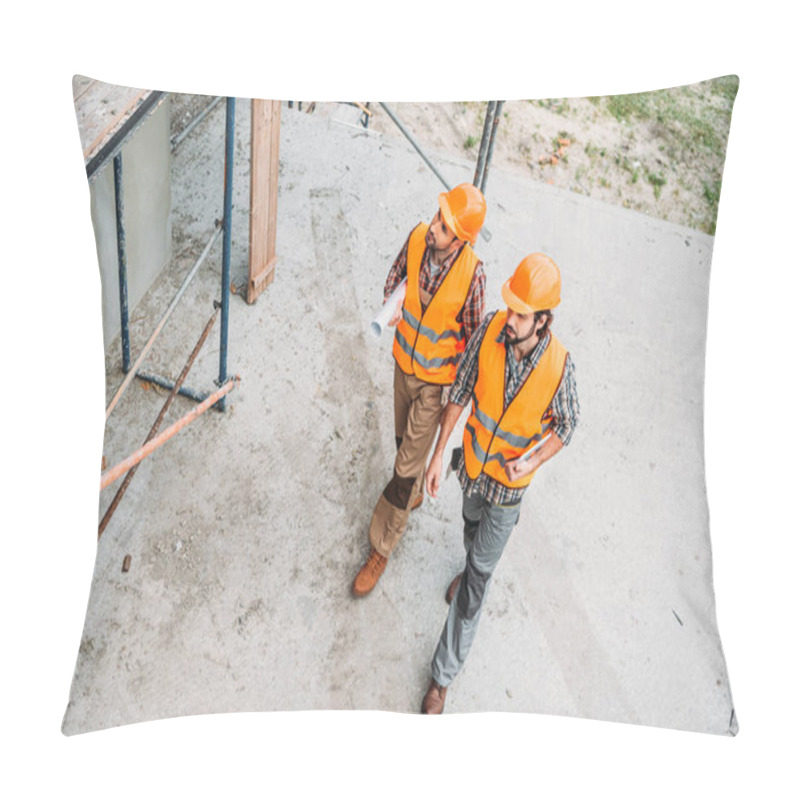 Personality  High Angle View Of Builders Walking At Construction Site Pillow Covers