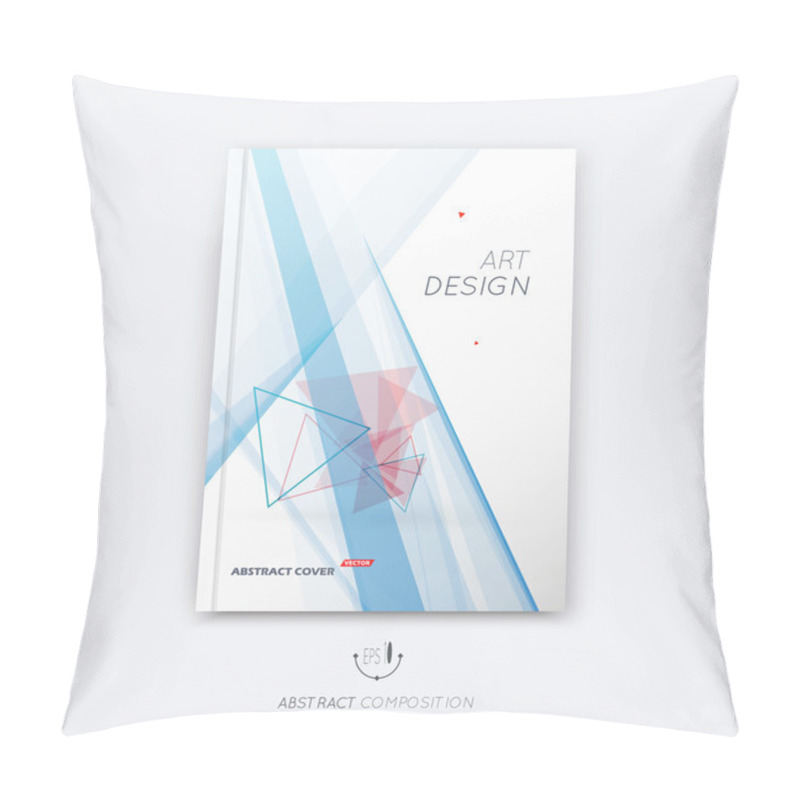 Personality  Abstract Composition, Red Triangles Font Texture, Blue Stripe Section Surface, Lines Construction, White A4 Brochure Title Sheet, Creative Figure Vector Art, Commercial Offer, Banner Form, Flyer Fiber Pillow Covers