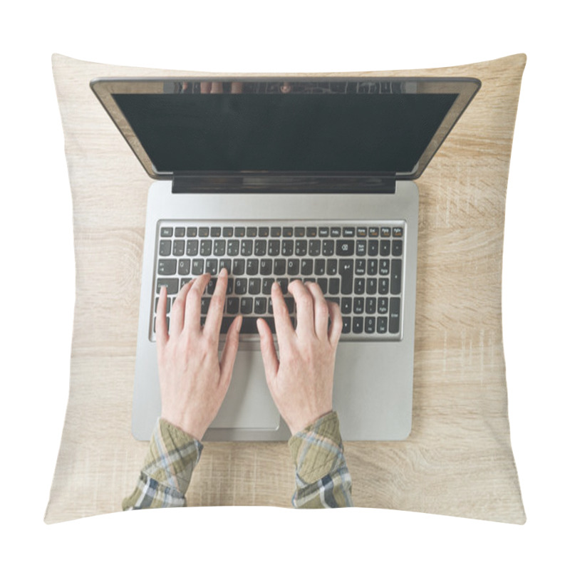 Personality  Female Hands Typing Laptop Computer Keyboard, Top View Pillow Covers