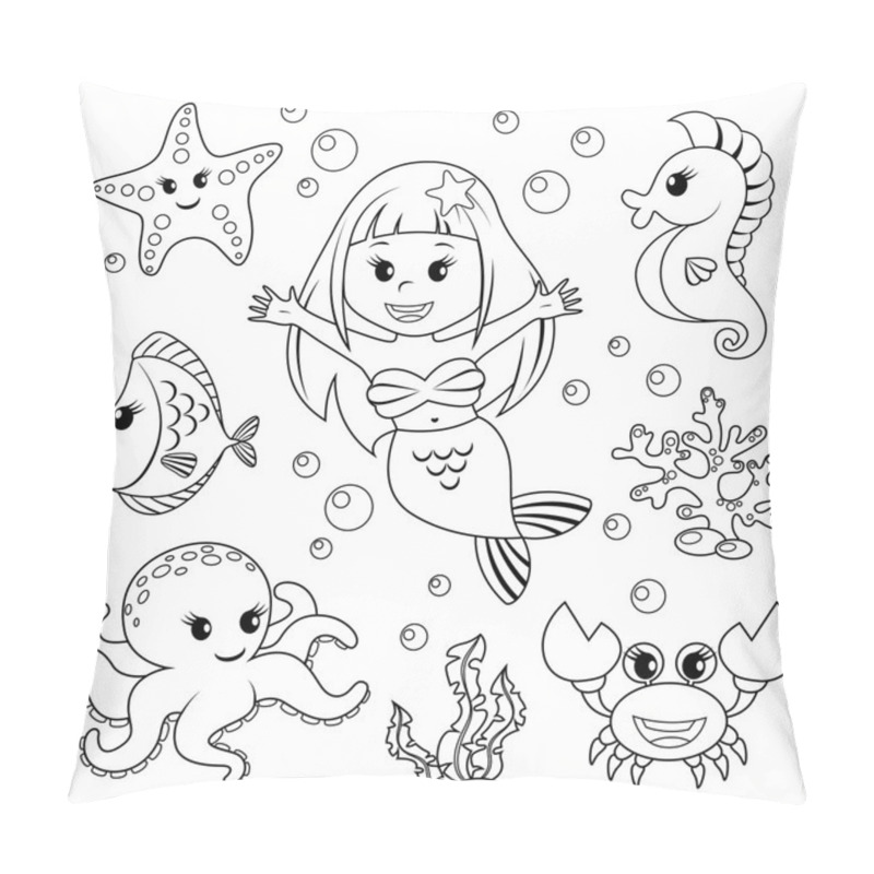 Personality  Mermaid And Sea Animals. Fish, Starfish, Octopus, Seahorse.  Pillow Covers