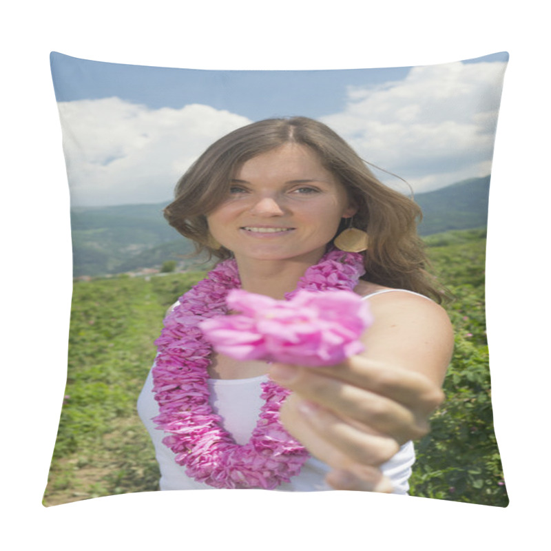 Personality  Beautiful Girl Offering A Rose Pillow Covers