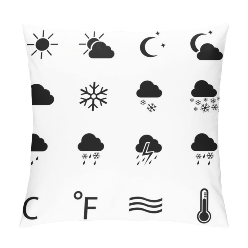 Personality  Set Of 16 Black Weather Icons Pillow Covers