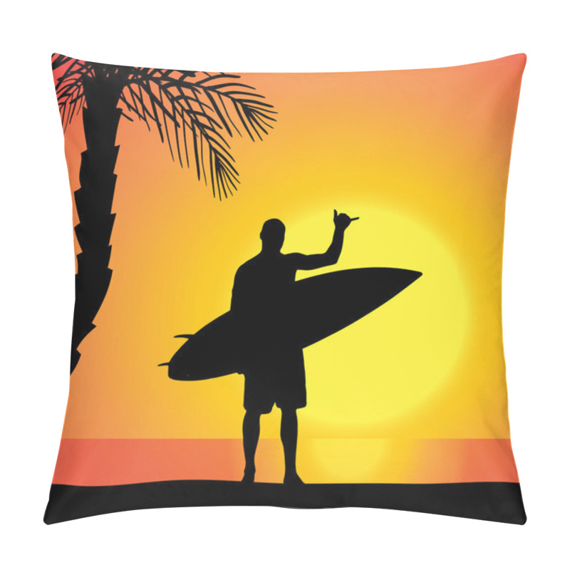 Personality  Vector Silhouette Of A Man With A Surfboard. Pillow Covers