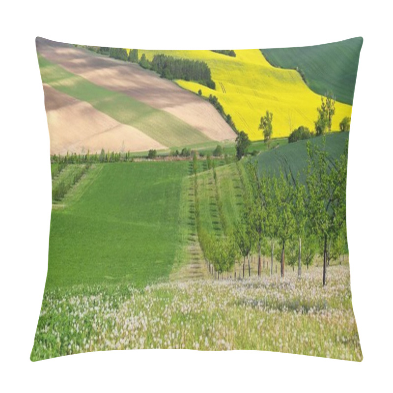 Personality  Beautiful Landscape With Spring Nature. Waves On The Field. South Moravia - Moravian Tuscany - Czech Republic Europe.. Pillow Covers