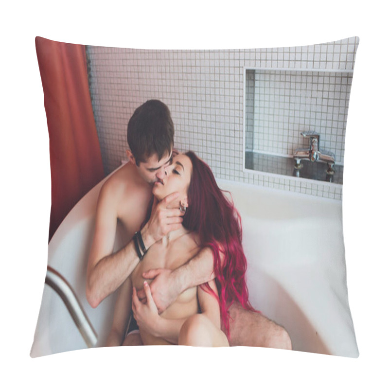 Personality  Man Hugs Woman From Behind Lying In The Bath. Pillow Covers