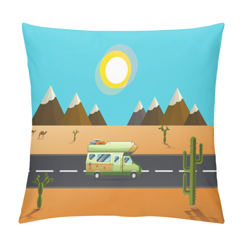 Personality  Traveler Truck Driving On The Road To Desert And Mountainslandsc Pillow Covers