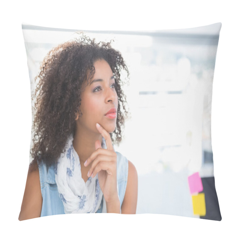 Personality  Pretty Designer Thinking At Her Desk Pillow Covers