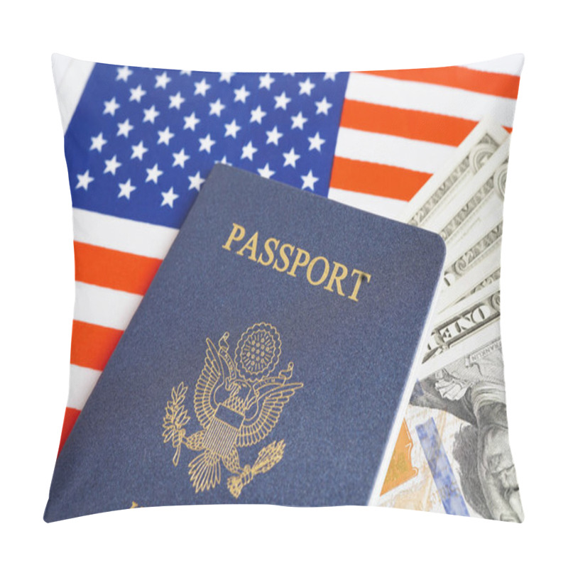 Personality  US Passport With USA Dollar Money, American Citizen In United States Of America.  Pillow Covers