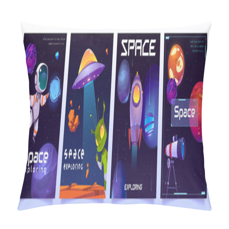 Personality  Space Exploring Cartoon Banners With Cute Alien Pillow Covers