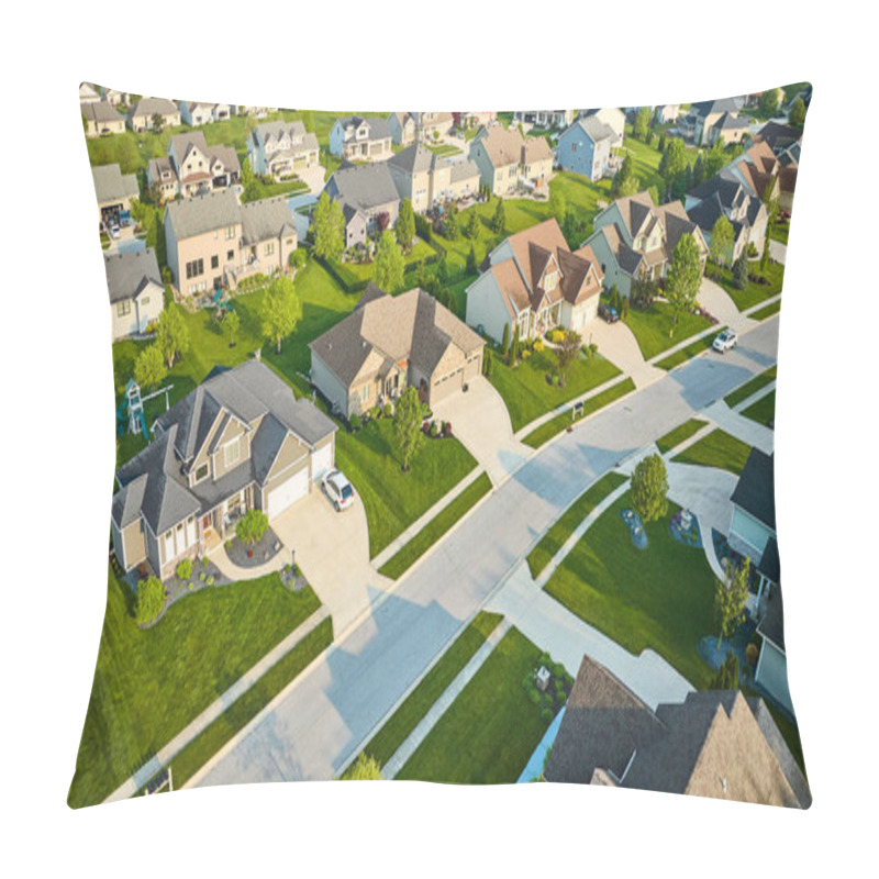 Personality  Image Of Summertime In Neighborhood With Nice Homes Aerial Pillow Covers