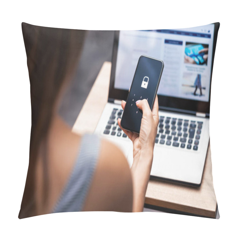 Personality  Phone Lock Code. Smartphone Protection With 2fa (two Factor Authentication). Smartphone Protection And Security With Pin Number. Encrypted Data. Personal Online Privacy. Cyber Hacker Threat. Pillow Covers