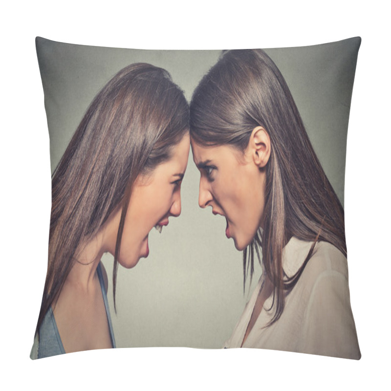 Personality  Two Women Fight. Angry Women Screaming Looking At Each Other Pillow Covers