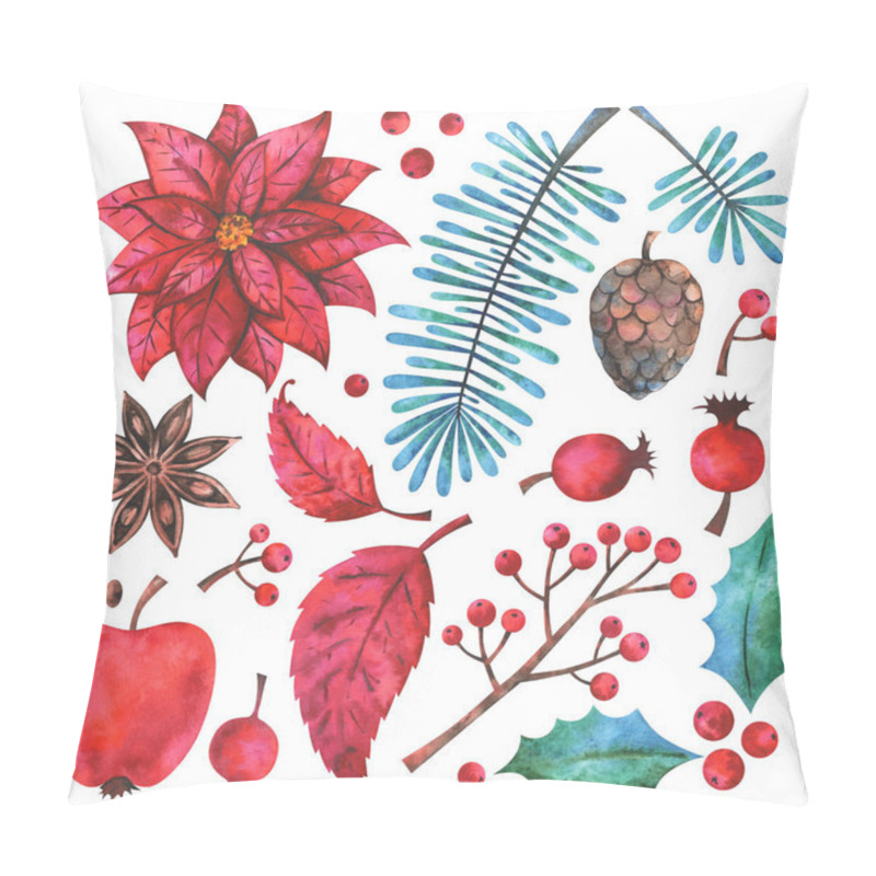 Personality  Hand Painted Branches, Fruit, Flower, Plants And Berries Isolated On White Background Pillow Covers