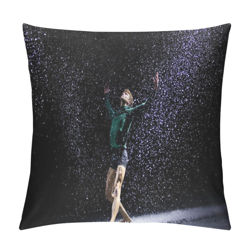 Personality  The Ballet Dancer Posing Against The Background Of Falling Snow And Studio Light. Isolated On Black Background. Pillow Covers