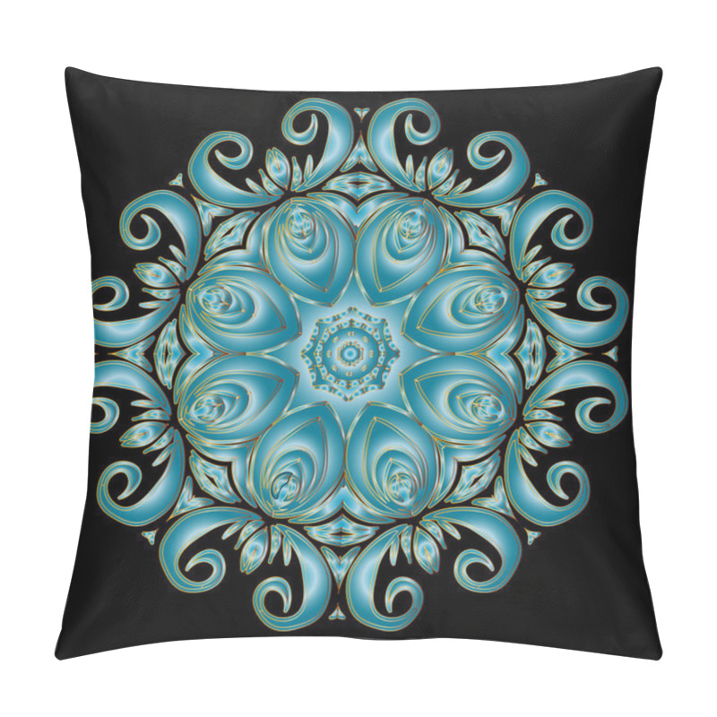 Personality  Blue Mandala With A Golden Stroke. Hand Drawn Mandala, Oriental Decorative Element, Vintage Style. Pillow Covers