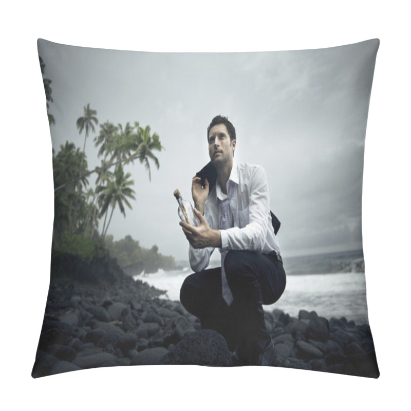 Personality  Businessman Holding Bottle With Message Pillow Covers