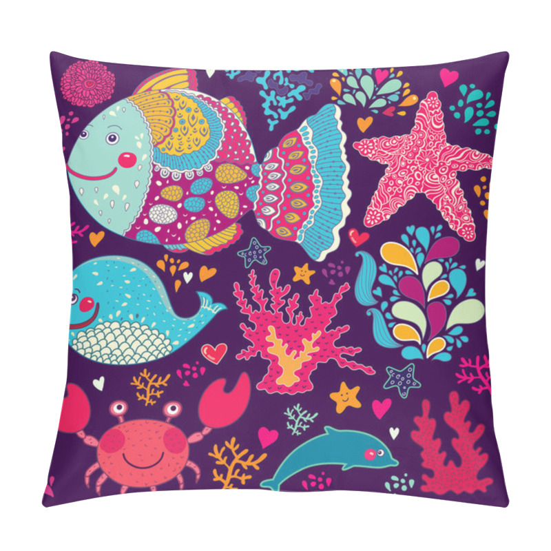 Personality  Vector Wallpaper With Fish And Marine Life Pillow Covers