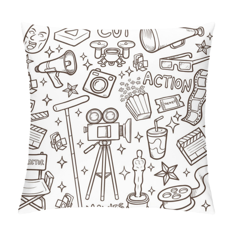 Personality  Doodle Movie Icon Sets Stock Vector Outline Illustration Pillow Covers