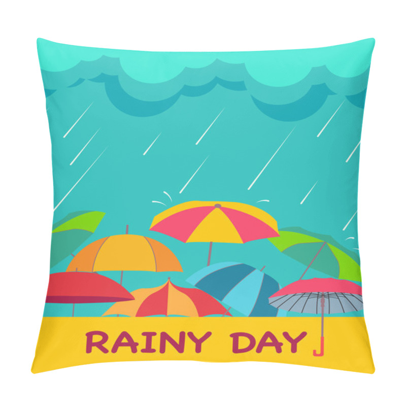 Personality  Background With Clouds, Raindrops And Umbrellas, Pillow Covers